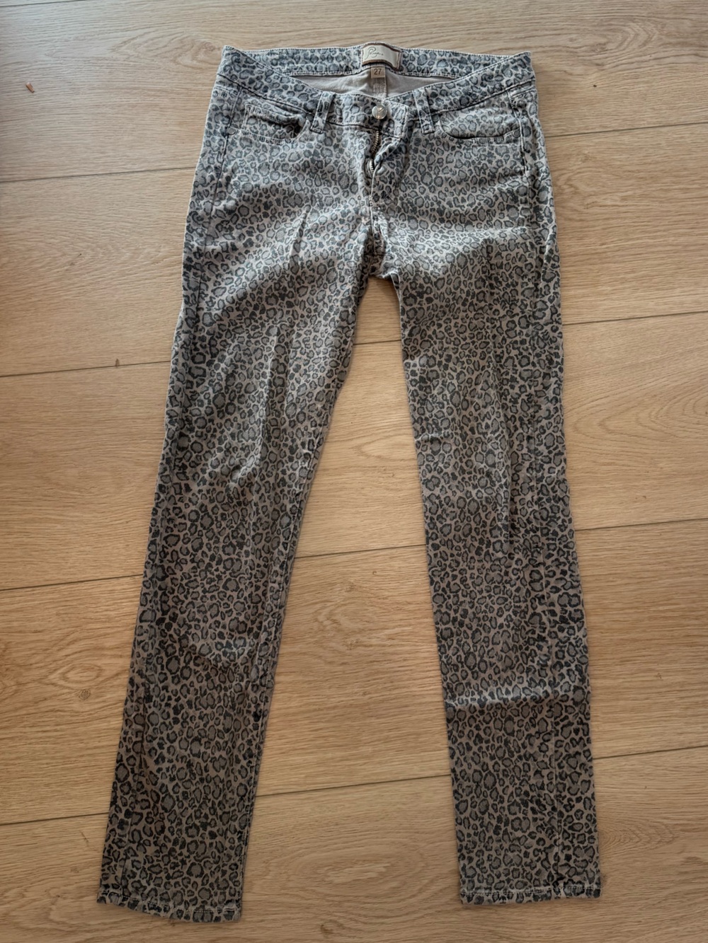 PAIGE Gray Leopard Skinny Jeans
